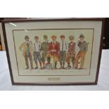 A framed print showing golfers through the ages, d
