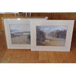 A set of 2 large framed golfing prints, by R Perry