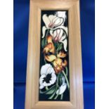 Emma Bossons for Moorcroft Pottery - Miss Alice pattern tile plaque, dated 2005, framed in oak by