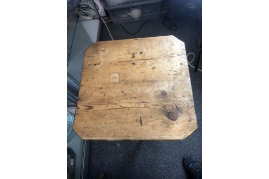 A stripped pine Arts and Crafts table, square top over ring turned legs, the cross stretcher with ' - Image 5 of 6