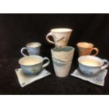 Contemporary Ceramics/Studio Pottery - Margaret Gardiner, two tall mugs; two large teacups with