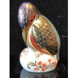 A Royal Crown Derby Imari paperweight, Kingfisher, gold button, 11.5cm high; and a box (2)