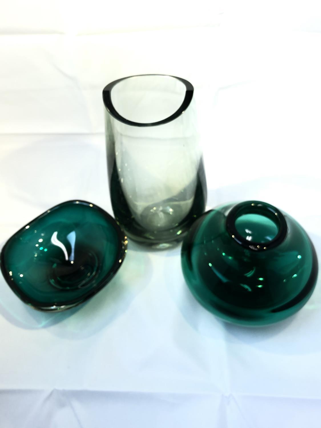 Geoffrey Baxter for Whitefriars - a 9493 arctic green glass vase with cut and polished neck, 24cm