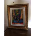 Marcel Mouly - Guitare et Bouteille, lithograph on paper, signed in pencil, Limited Edition of