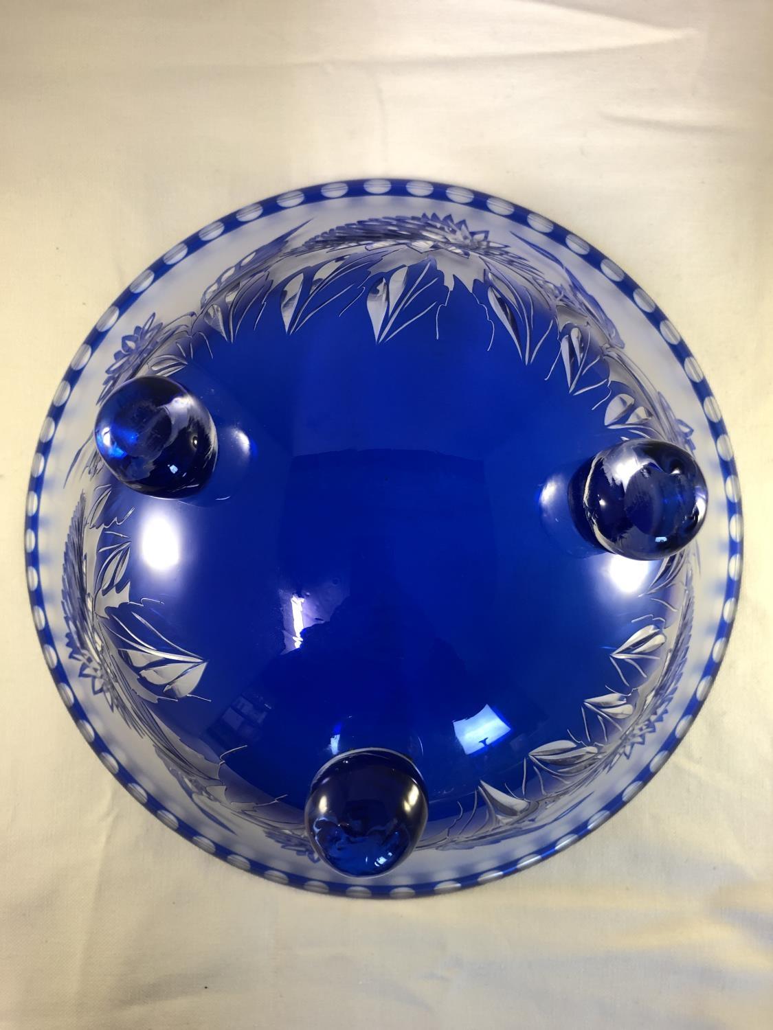 Loetz - an unusual cameo glass footed bowl, blue overlay cut though to colourless glass, frosted and - Image 5 of 7