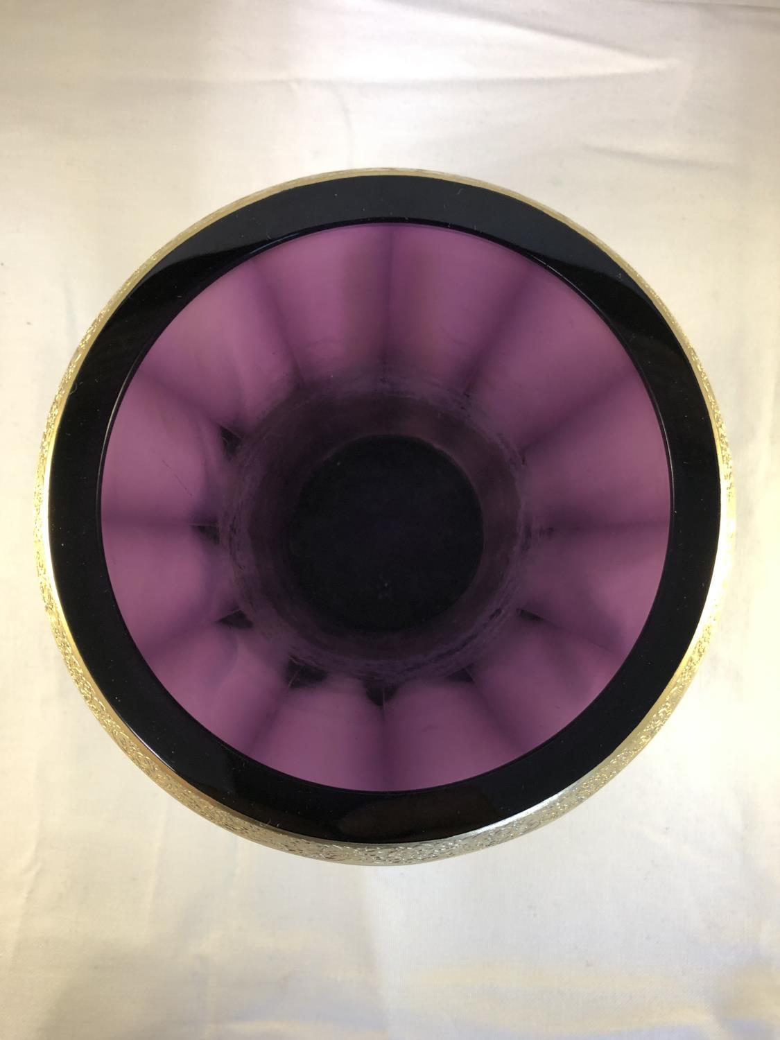 A Moser oroplastic amethyst glass vase, of facetted cylindrical form flaring towards the rim, the - Image 3 of 6
