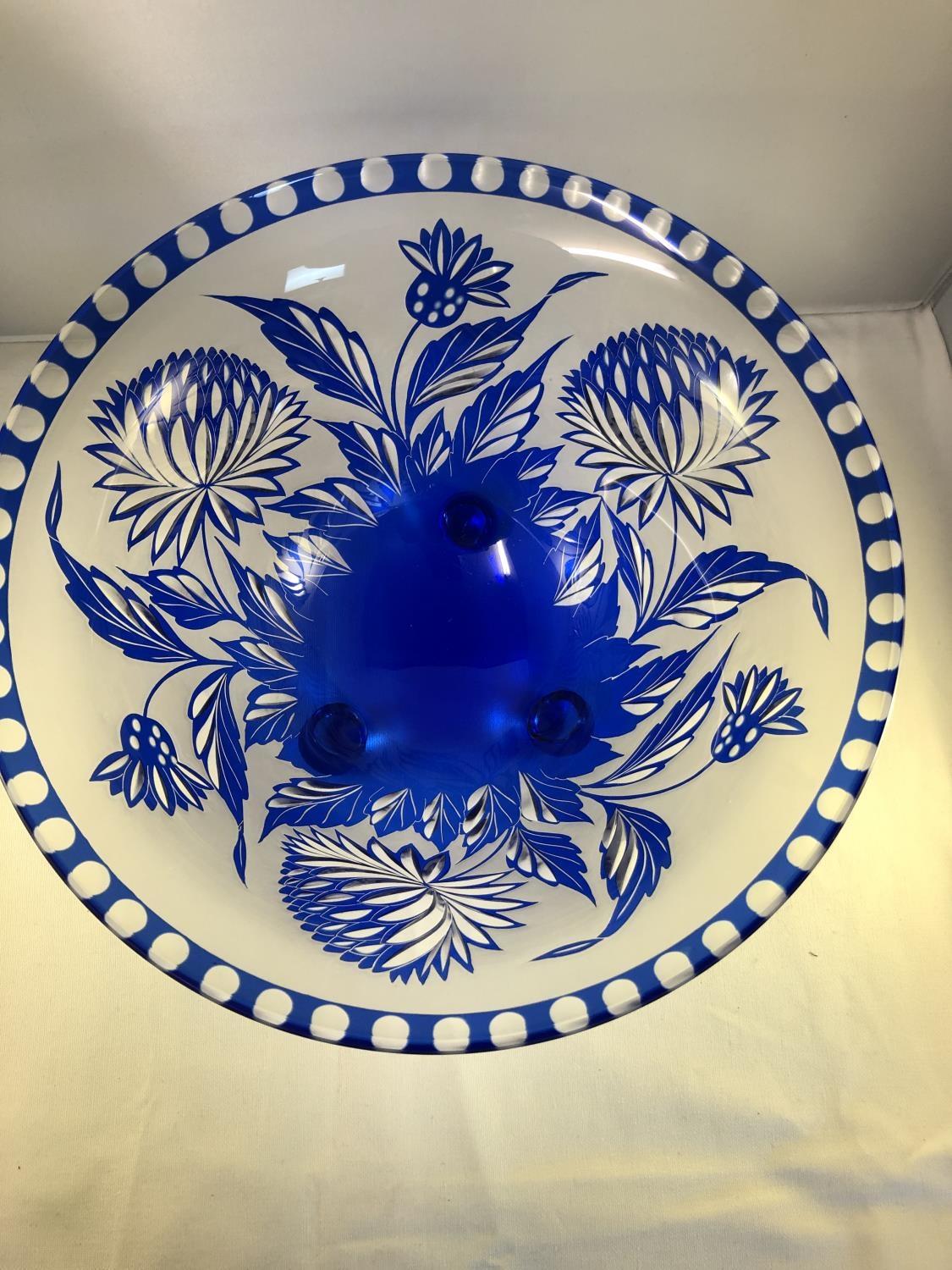 Loetz - an unusual cameo glass footed bowl, blue overlay cut though to colourless glass, frosted and - Image 3 of 7