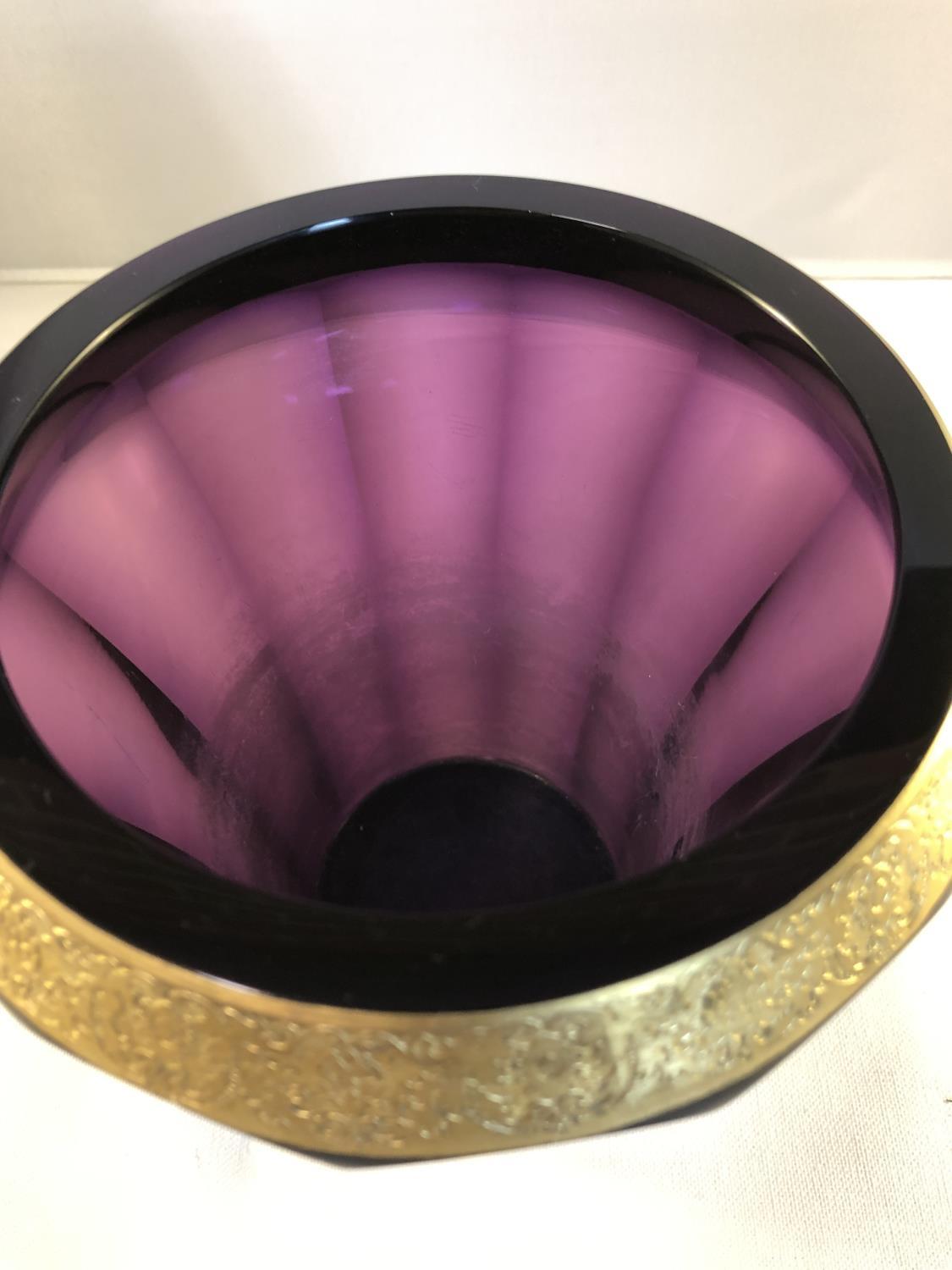 A Moser oroplastic amethyst glass vase, of facetted cylindrical form flaring towards the rim, the - Image 6 of 6