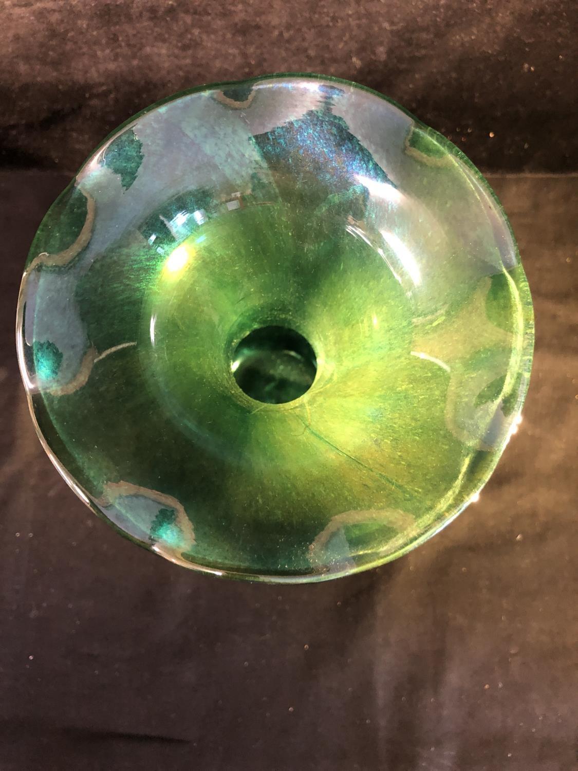 Isle of Wight- A pair of convolvulus bud form glass vases of nacreous green blue colour, 21.5cm - Image 12 of 14