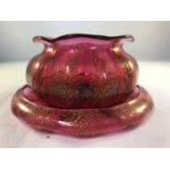 Paul Raoul de Facheux D' Humy for the Aurora Glass Company - a rare lily pad bowl and stand, ruby
