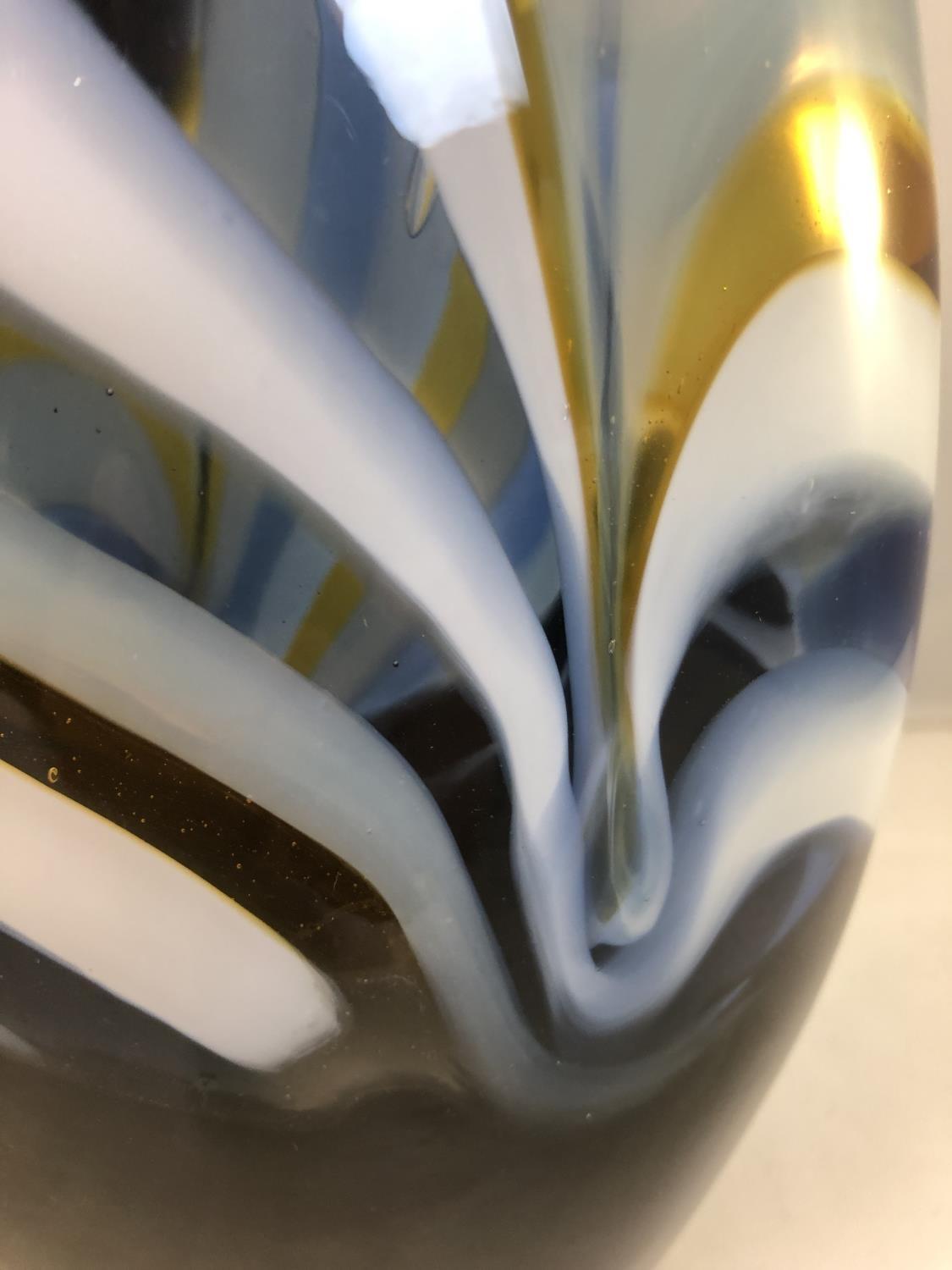 Mdina Glass - A large flattened bottle form vase, of amber, dark blue and white colour, original - Image 5 of 6