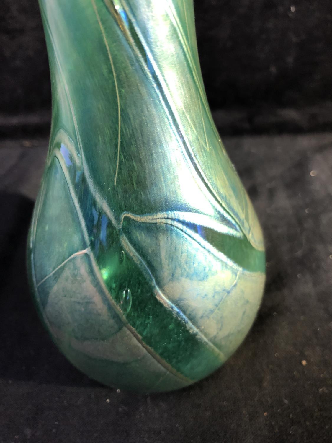 Isle of Wight- A pair of convolvulus bud form glass vases of nacreous green blue colour, 21.5cm - Image 7 of 14