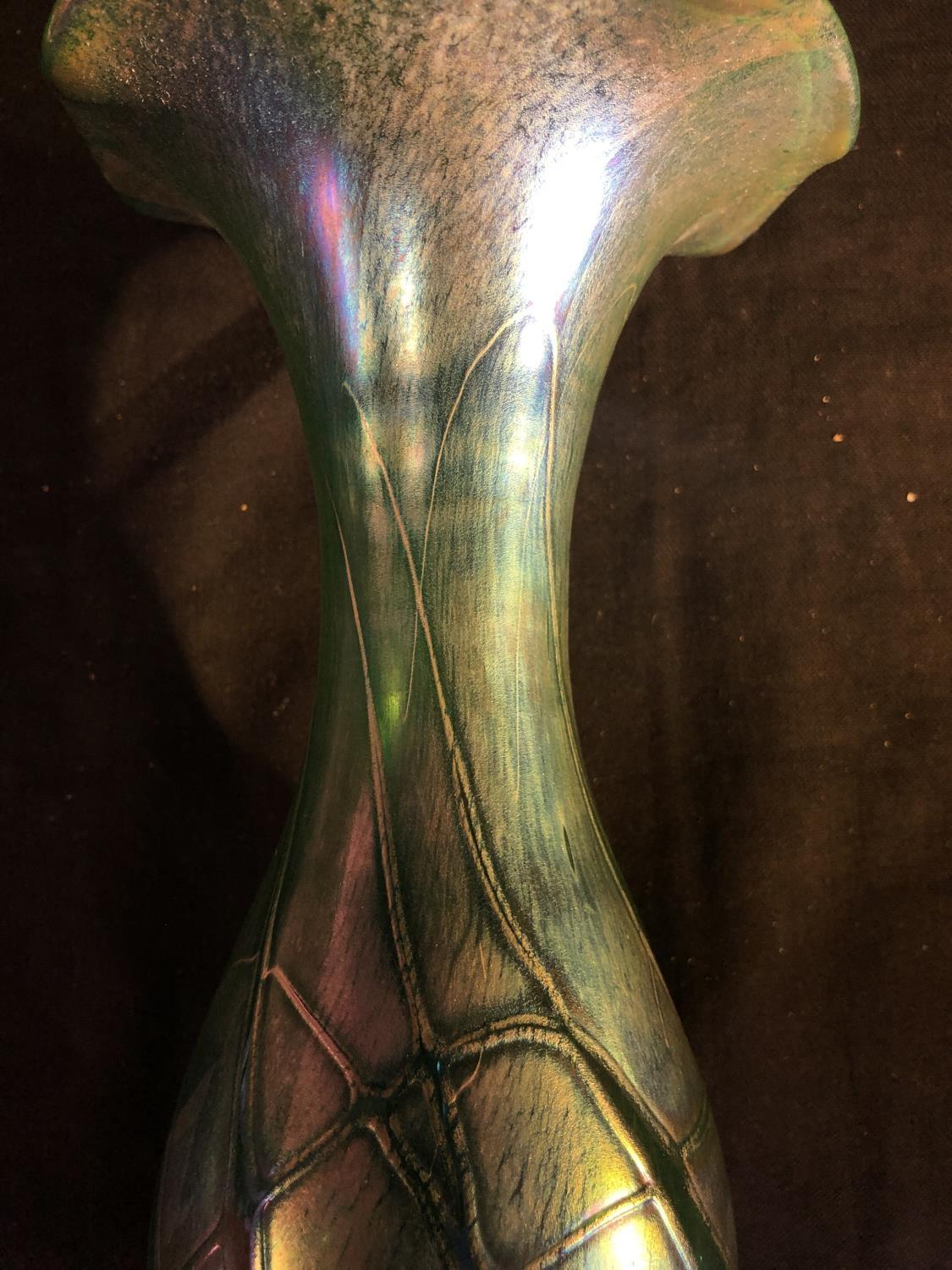 Isle of Wight- A pair of convolvulus bud form glass vases of nacreous green blue colour, 21.5cm - Image 14 of 14