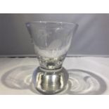 Masonic Interest - A firing glass, of colourless glass engraved with masonic symbols, 9.3cm high