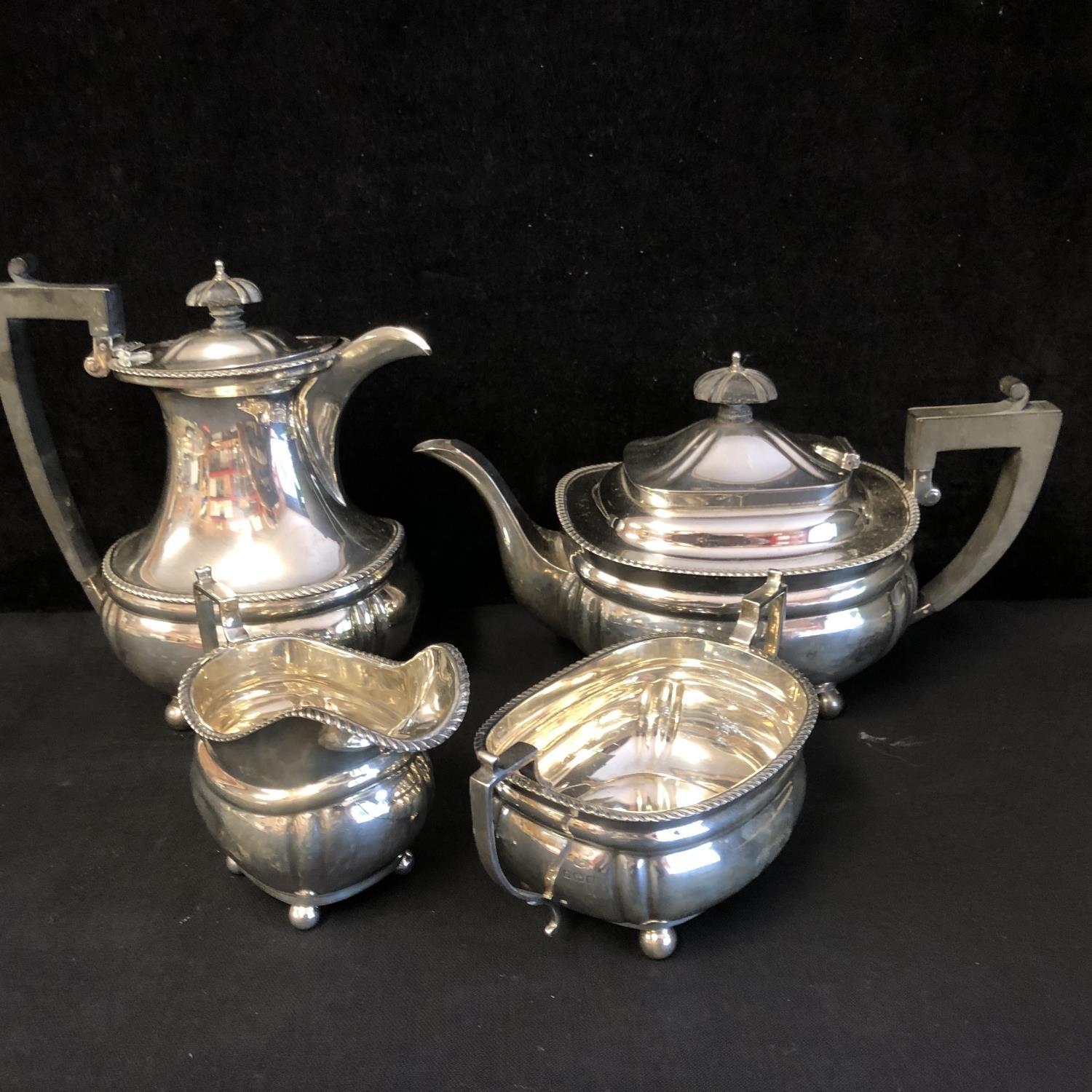 A four piece silver Georgian style tea and coffee service, each piece with finely gadrooned edge and - Image 2 of 21