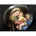 A Continental porcelain plaque, circular, decorated with Madonna della Sedia after Raphael,