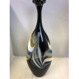 Mdina Glass - A large flattened bottle form vase, of amber, dark blue and white colour, original