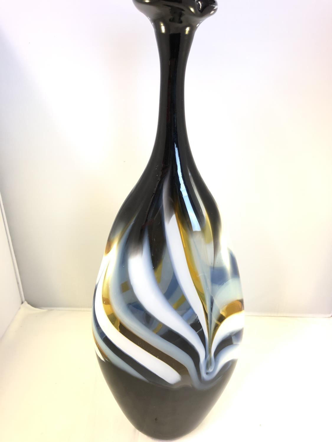 Mdina Glass - A large flattened bottle form vase, of amber, dark blue and white colour, original - Image 4 of 6