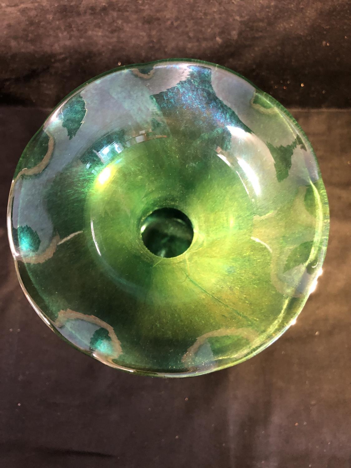 Isle of Wight- A pair of convolvulus bud form glass vases of nacreous green blue colour, 21.5cm - Image 11 of 14