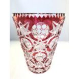 Royal Brierley - A constellation cut strawberry red cased bucket vase, cut through to colourless