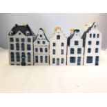 Bols for KLM Airways - Five Dutch 'Blue Delft's' house form bottles, nos 48, 32, 34, 16 and 17, 11cm