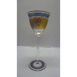 Fritz Heckert, Petersdorf - a Jodhpur pattern hock glass, the bowl cut and enamelled with an Islamic