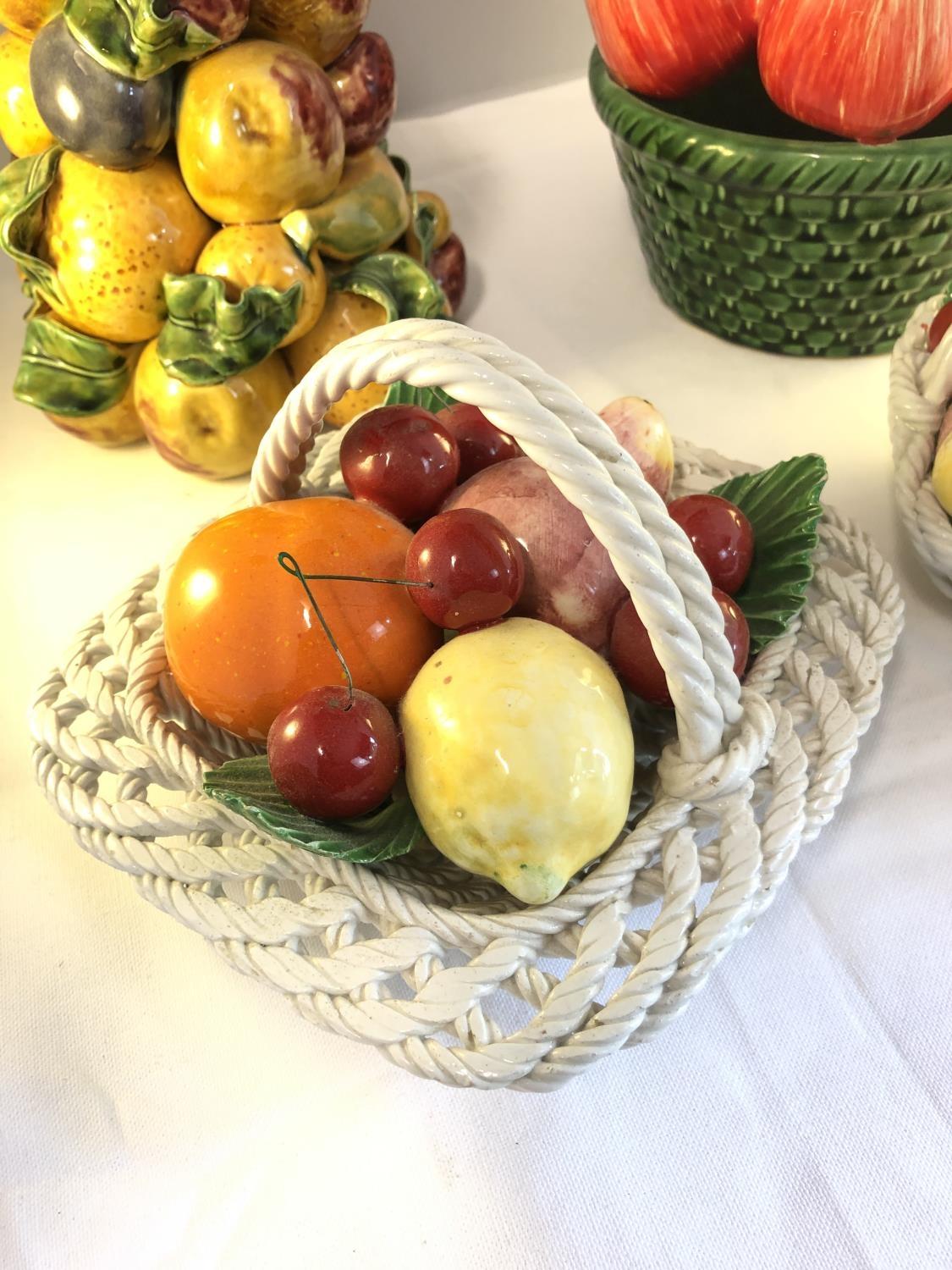 Four Mid Century Italian pottery fruit centerpieces, two arranged within white work baskets, one - Image 8 of 9