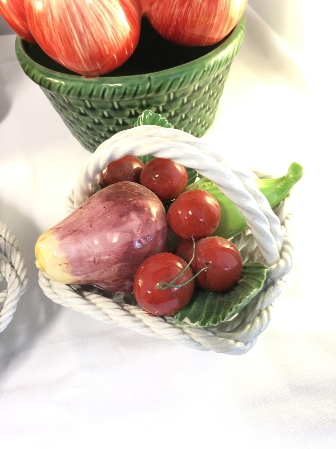 Four Mid Century Italian pottery fruit centerpieces, two arranged within white work baskets, one - Image 9 of 9