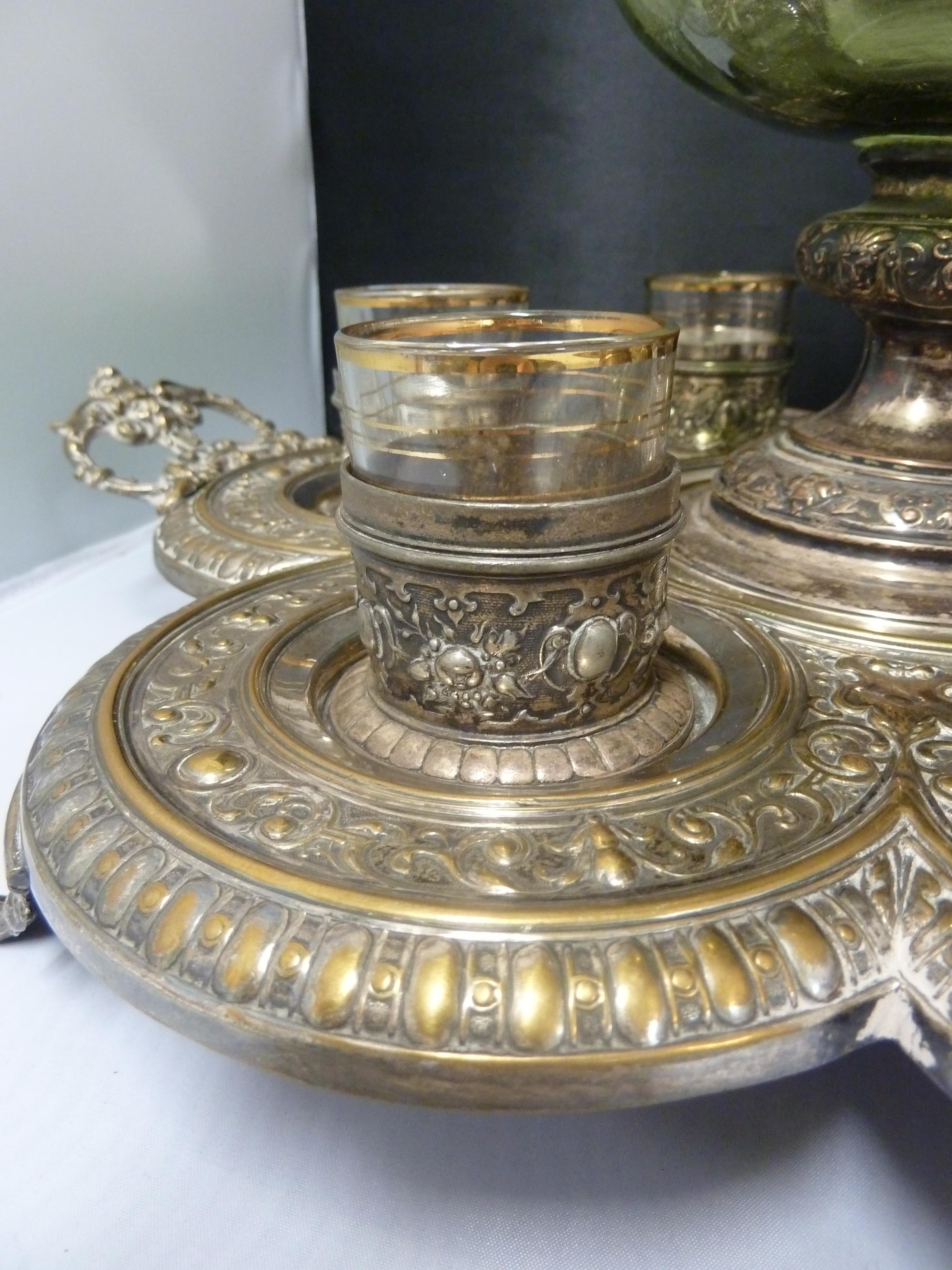 A WMF Renaissance style ewer and tray, the silver plated tray set with a ewer and 6 holders for - Image 5 of 6