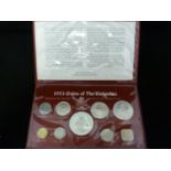 Uncirculated specimen set Coins of the Bahamas, 1973, Franklin Mint, $5, $2, $1, 50 cents, 25 cents,