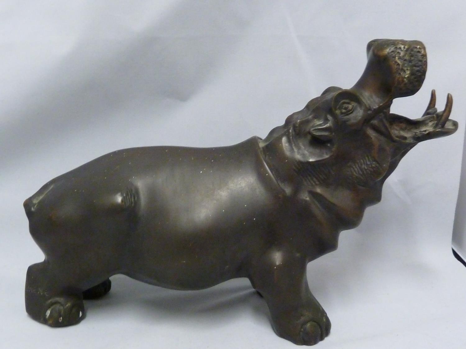 A bronzed metal figure of a Hippo; and a spelter figure of an elephant (2) - Image 5 of 11