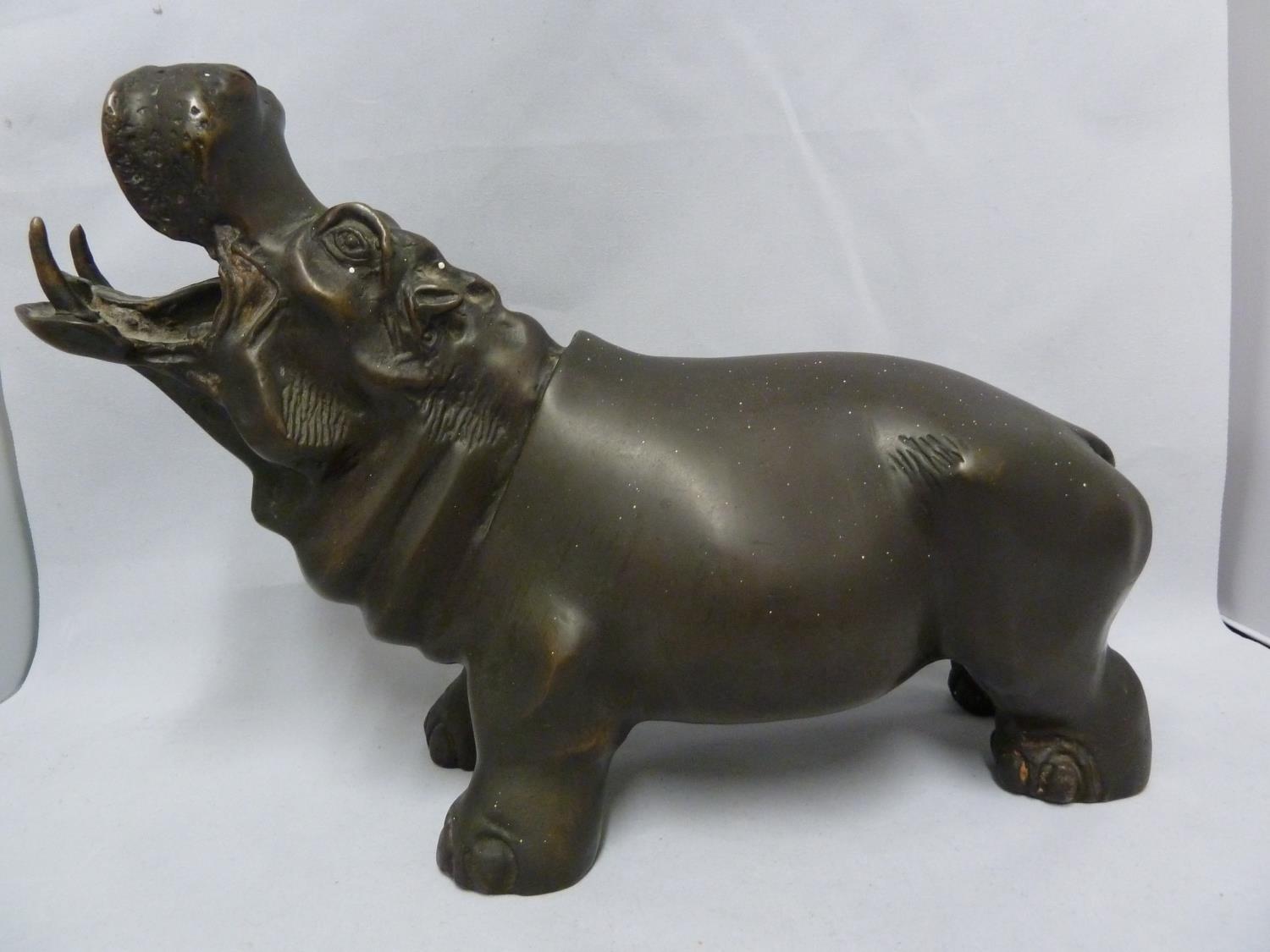 A bronzed metal figure of a Hippo; and a spelter figure of an elephant (2) - Image 2 of 11