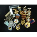 A group of 16 Masonic interest white metal and enamelled medallions and regalia, including a Royal