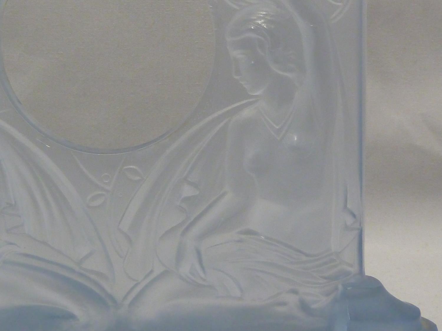 A Group of Art Deco blue glass wares, including a clock case, decorated with two semi clad women - Image 3 of 29