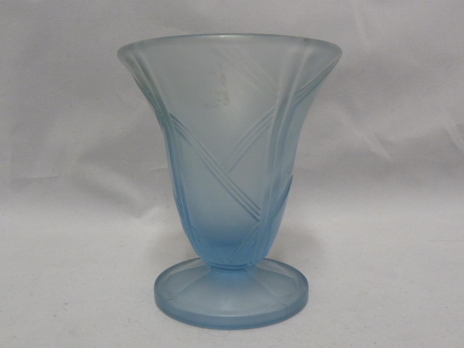 A Group of Art Deco blue glass wares, including a clock case, decorated with two semi clad women - Image 7 of 29