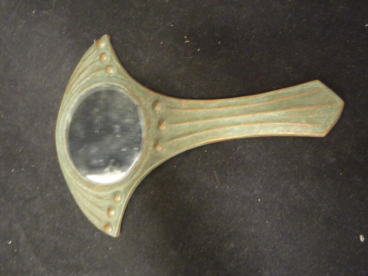 A Wiener Werkstatte style hand mirror, of bronzed copper; an Art Nouveau style photograph frame; - Image 3 of 17