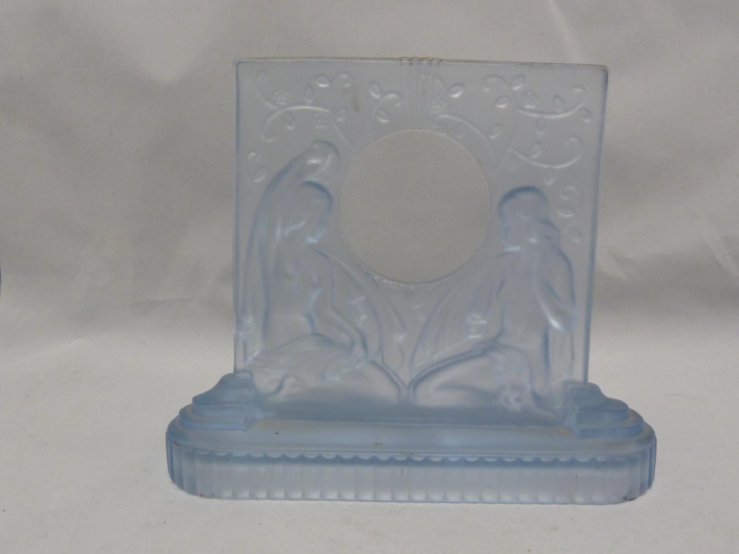 A Group of Art Deco blue glass wares, including a clock case, decorated with two semi clad women - Image 5 of 29