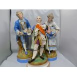 Three Paris biscuit porcelain figures, of large size, comprising a Gallant and companion,