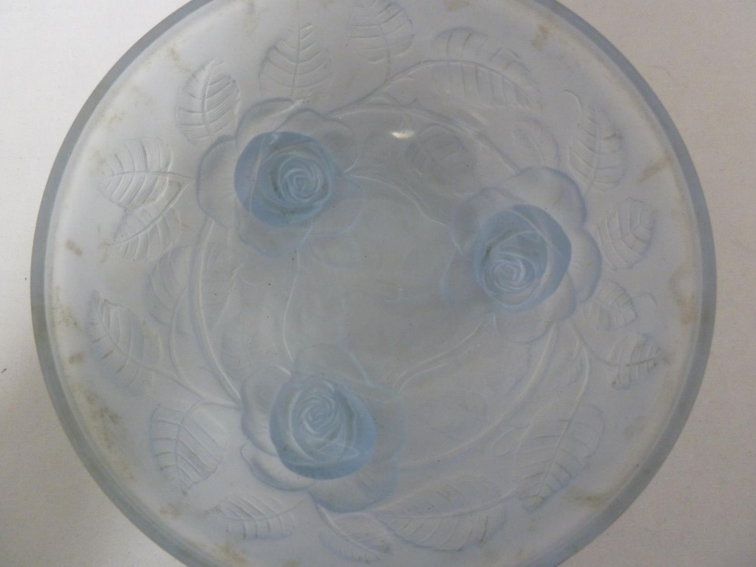 A Group of Art Deco blue glass wares, including a clock case, decorated with two semi clad women - Image 12 of 29