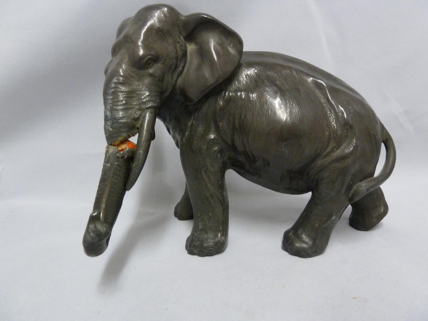 A bronzed metal figure of a Hippo; and a spelter figure of an elephant (2) - Image 7 of 11