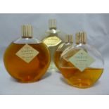 Lalique, Je Reviens by Worth - Four vintage glass perfume bottles with original paper labels, one