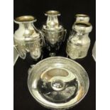 Art Deco Chromium - two pairs of chromium plated vases; and a tazza by Beldray, 29cm high and