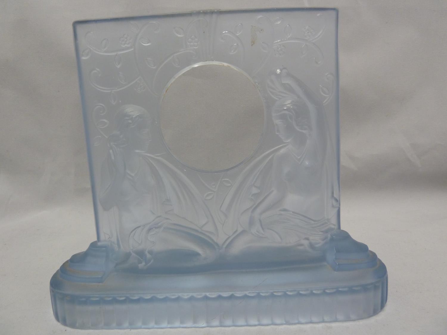 A Group of Art Deco blue glass wares, including a clock case, decorated with two semi clad women - Image 2 of 29