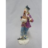 A Meissen porcelain figure of a Gallant with Chicken, He standing resting upon a tree stump,