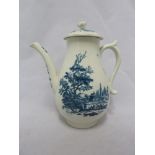 A Worcester porcelain coffee pot, printed in blue with European Landscape pattern of classical ruins