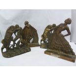 A Pair of Art deco bronze bookends, formed as dancing female figures; and a pair of bronzed cast