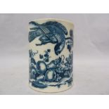 A Caughley porcelain small mug, printed in blue with parrot pecking fruit pattern, c1775, 8cm high