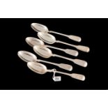 A SET OF SIX VICTORIAN IRISH SILVER FIDDLE PATTERN DESSERT SPOONS, by John Smyth, Dublin 1857