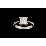 A SOLITAIRE DIAMOND RING, with princess cut diamond of approx. 1.92ct I/J SI2, mounted in 18ct white