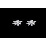 A PAIR OF DIAMOND FLOWER CLUSTER EARRINGS, with diamonds of approx 2.70ct, mounted in 18ct white